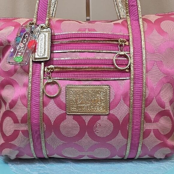 Coach RARE Poppy Pink/Gold Tote Bag - Picture 2 of 16